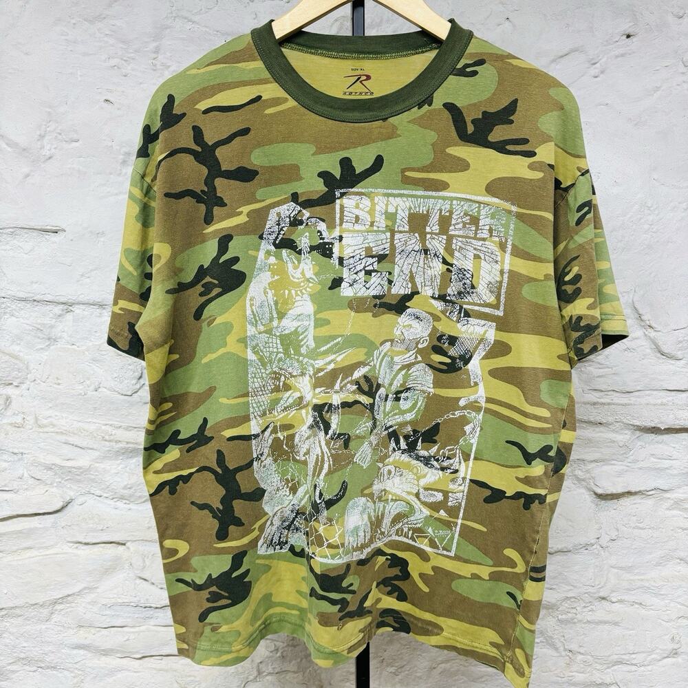 Bitter End Camo T Shirt Size XL Hardcore 2000s y2k DIY Short Sleeve Band Tour